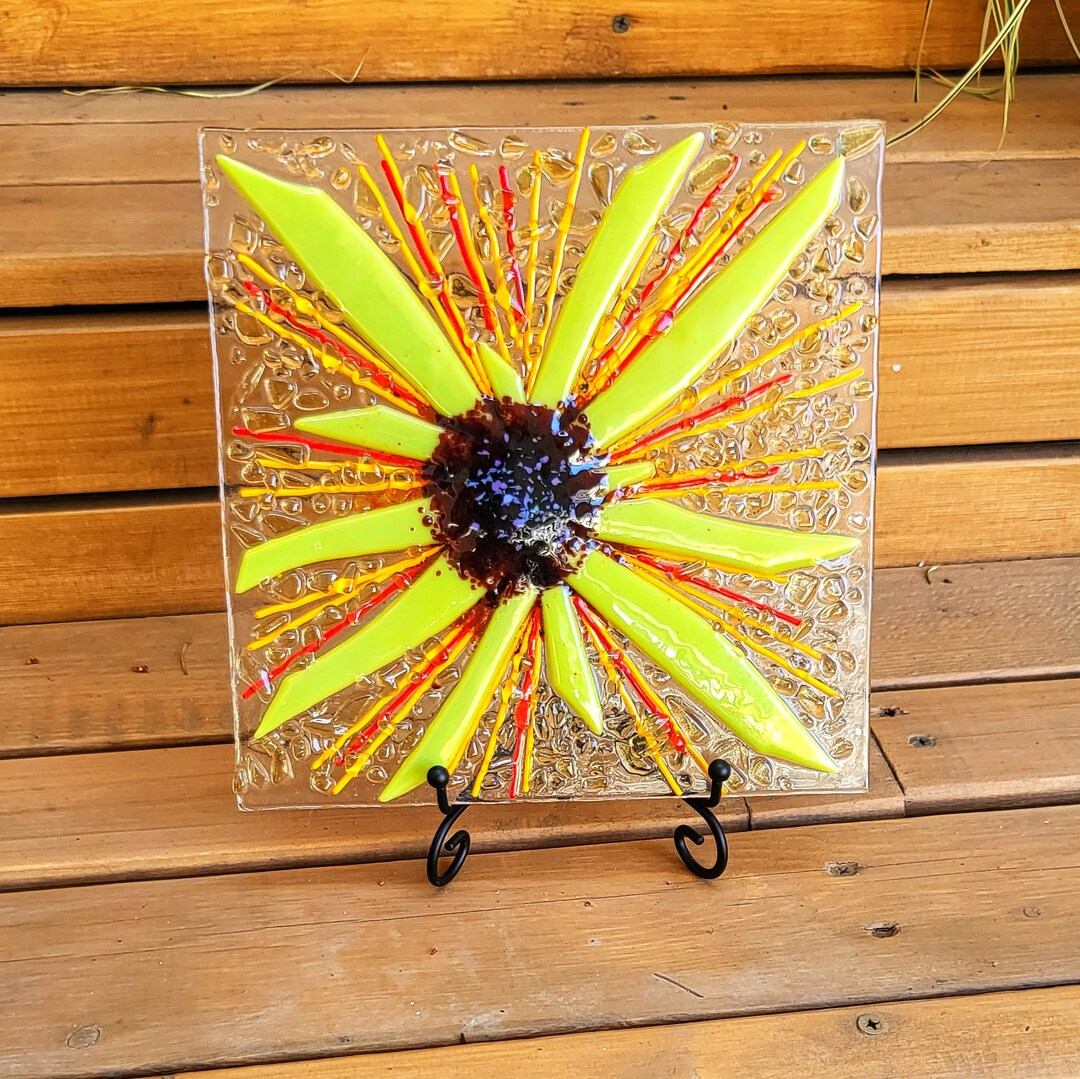 Fused Glass Flower Art Panel, Fused Glass Garden Art, Colorful Fused