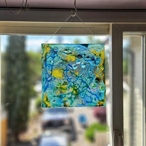 Abstract glass panel, fused glass garden art, abstract fused art, glass art, patio art