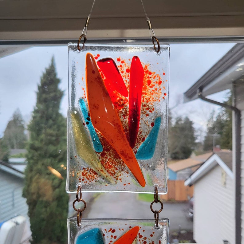 Abstract Art Glass Panels Fused Glass Garden Art Colorful Etsy