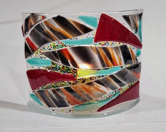 Unique Candleholder, fused glass candleholder, candleholder gift, abstract candleholder, art candleholder