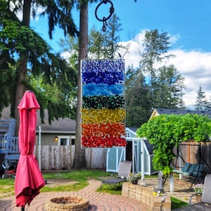Rainbow fused glass panel, rainbow glass garden art, colorful fused art, glass art, patio art