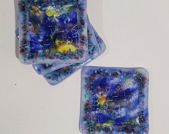 Fused glass coasters, colorful glass coasters,  house warming gift, Abstract design coasters, Unique gift