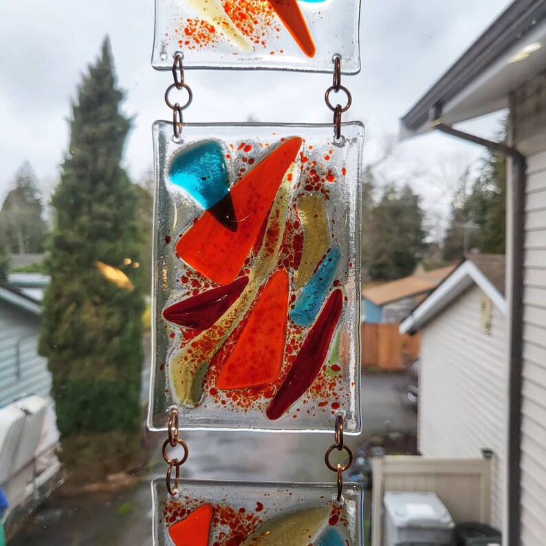 Abstract Art Glass Panels Fused Glass Garden Art Colorful Etsy