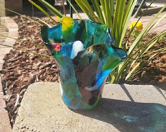 Fused glass vase, Unique glass gift, abstract glass vase, Unique glass art, glass candy dish