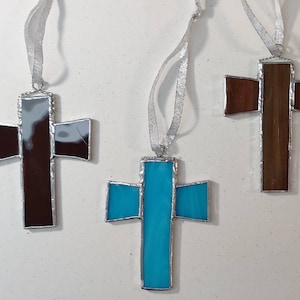 Glass Cross ornament, Stained glass Cross, Cross window ornament