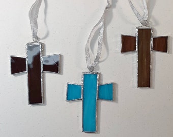 Stained Glass Cross Ornament: Handmade Window Suncatcher