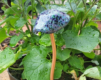 Fused glass mushroom plant stake, flower pot decoration, mushroom art, glass patio mushroom, garden art