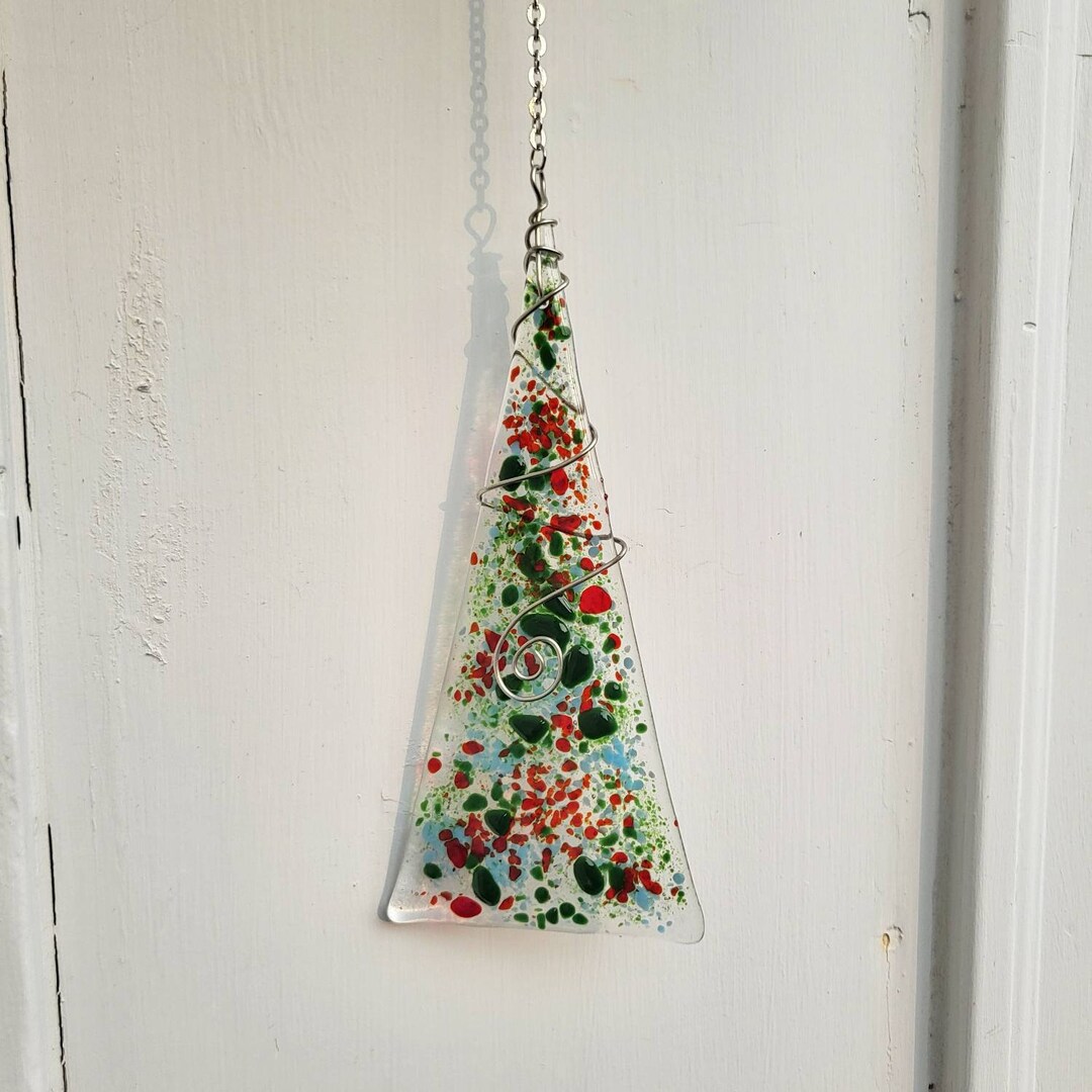 Fused Glass Christmas Tree Suncatcher: Multicolored Window Ornament - Etsy