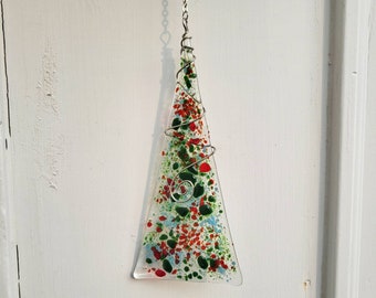 Glass tree suncatcher, fused glass tree, tree window ornament, Christmas tree,  glass tree