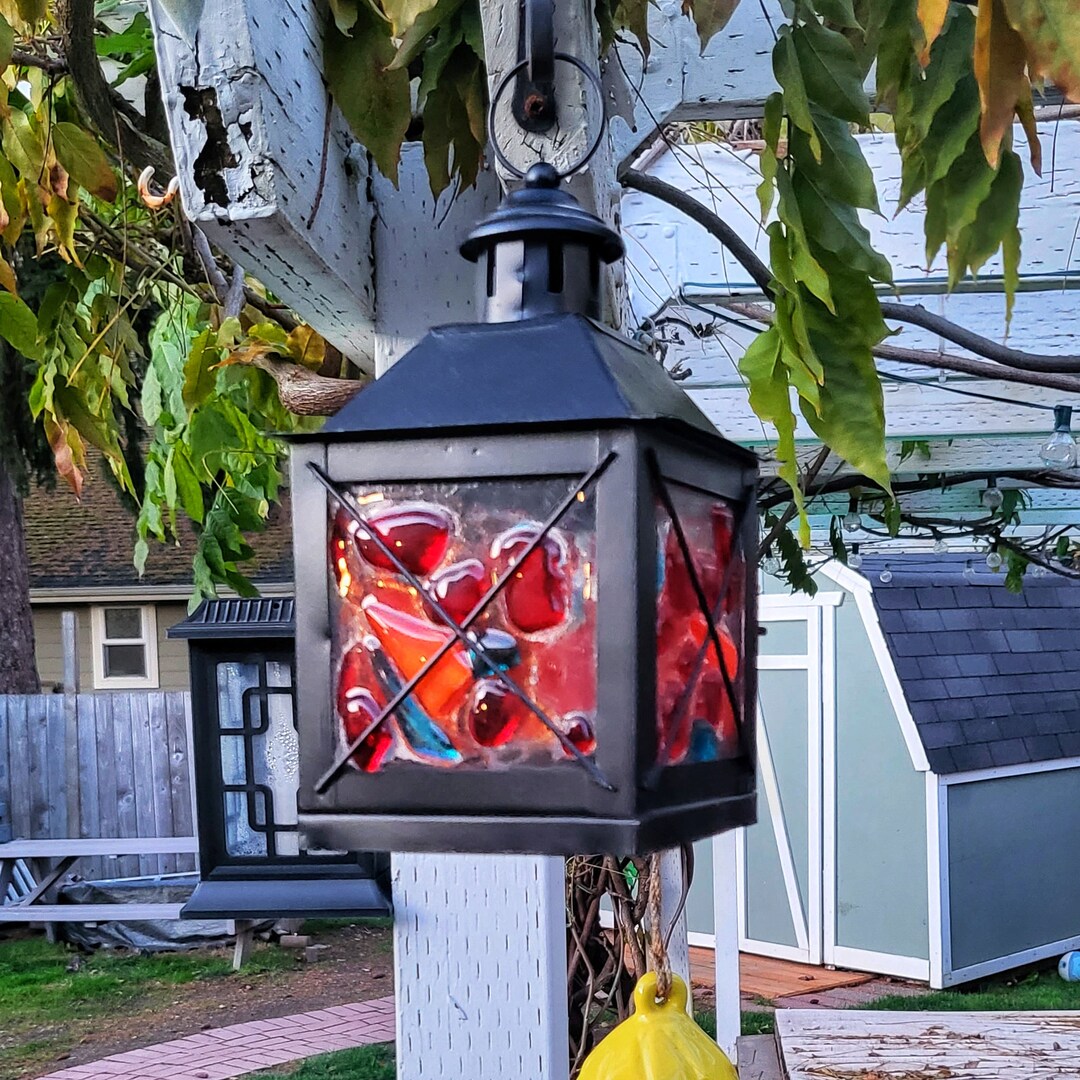 Stained Glass Lantern, Decorative Glass Lantern, Unique Lantern, Garden