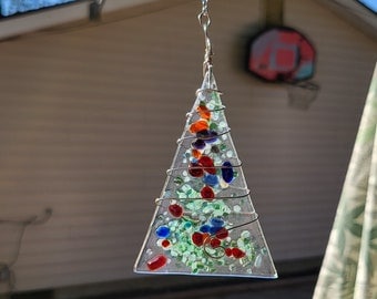 Small Glass tree ornament, Stained glass tree, tree window ornament