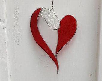 Heart window decoration, Abstract Heart Suncatcher, hanging glass heart, glass art