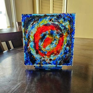 Abstract glass art panel, fused glass art, colorful fused art, glass art, home decorative art