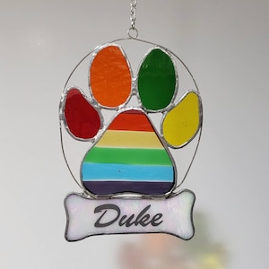 Dog paw suncatcher, dog name memorial keepsake, customized dog paw Suncatcher