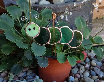 Caterpillar plant stake, caterpillar suncatcher, worm glass art, glass patio caterpillar, glass art, gift for mom