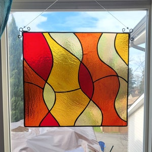 Abstract stained glass panel, Abstract Art, stained glass Suncatcher, beautiful gift, glass art, patio art