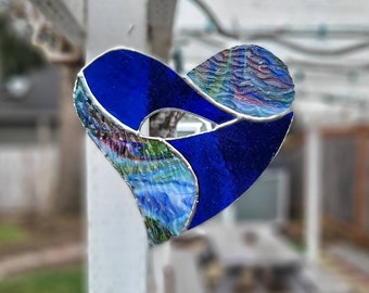 Heart window decoration, Abstract Heart Suncatcher, hanging glass heart, glass art