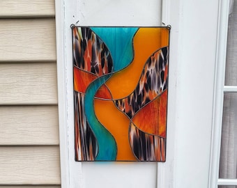 Abstract stained glass panel, Abstract Art, stained glass artwork, beautiful gift, glass art, patio art