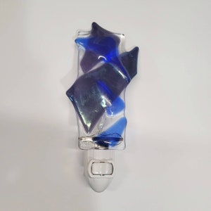 Abstract night light, unique blue nightlight, fused glass nightlight