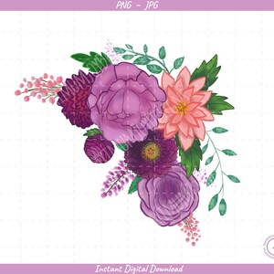 Paarse Bloem Border Sublimatie Clip Art / Bloem Clipart / Handgetekend / Digitale Download