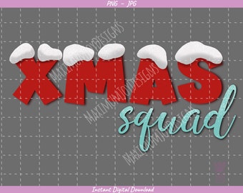 Xmas Squad Sublimation Clip Art / Christmas Squad / Hand Drawn / Digital Download
