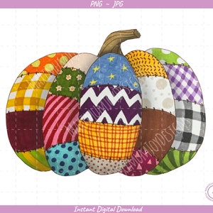 Patchwork Pumpkin Sublimation Clip Art / Crafty Pumpkin / Hand Drawn / Digital Download