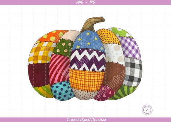 Patchwork Pumpkin Sublimation Clip Art / Crafty Pumpkin / Hand Drawn / Digital Download