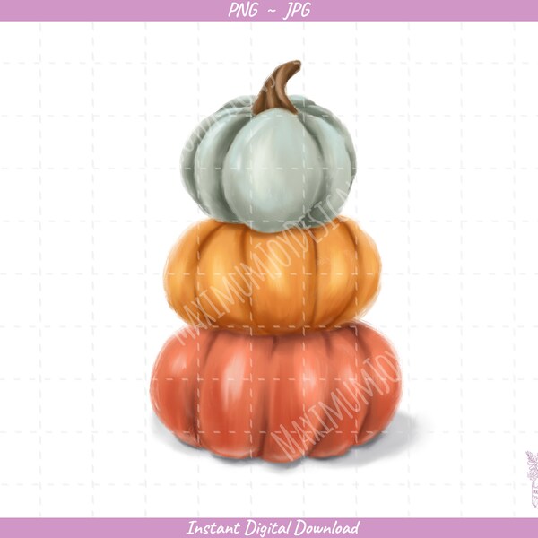 Cute Pumpkin Stack Sublimation Clip Art / Watercolor Pumpkins / Hand Drawn / Digital Download