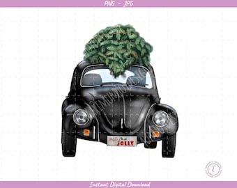 Christmas Bug Sublimation Clip Art / Black Punch Bug / Hand Drawn / Digital Download