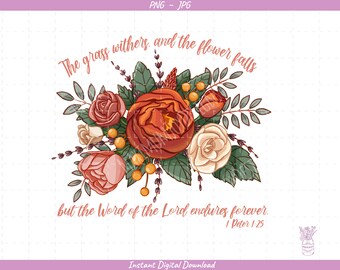 Rose Bouquet Sublimation Clip Art / Bible Verse Print / Hand Drawn / Digital Download
