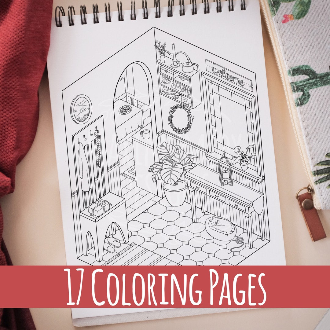Cozy Corners Coloring Book / Digital Adult Coloring Book / Hand Drawn
