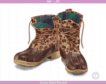 Cheetah Duck Boots Sublimation Clip Art / Cute Boots / Hand Drawn / Digital Download