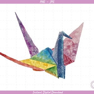 Origami Sublimation Clip Art / Watercolor Paper Crane / Hand Drawn / Digital Download