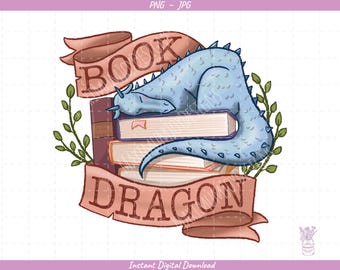 Book Dragon Sublimation Clip Art / Book Worm / Hand Drawn / Digital Download