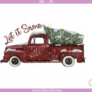 Christmas Truck Sublimation Clip Art / Let It Snow Truck / Hand Drawn / Digital Download
