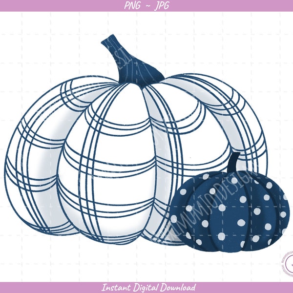 Blue Plaid Pumpkins Sublimation Clip Art / Plaid Pumpkins / Hand Drawn / Digital Download