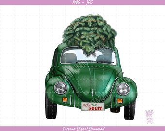 Christmas Bug Sublimation Clip Art / Green Punch Bug / Hand Drawn / Digital Download