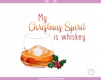 Christmas Spirits Sublimation Clip Art / Whiskey / Hand Drawn / Digital Download