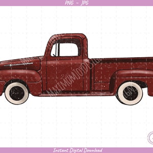 Old Truck Sublimation Clip Art / Red Farm Truck / Hand Drawn / Digital Download