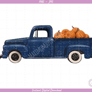 Farm Truck with Pumpkins Sublimation Clip Art / Old Truck Pumpkins / Hand Drawn / Digital Download