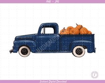 Farm Truck with Pumpkins Sublimation Clip Art / Old Truck Pumpkins / Hand Drawn / Digital Download