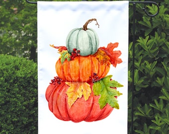 Pumpkin Stack Watercolor Sublimation Clip Art / Leafy Pumpkin Stack / Hand Painted / Digital Download