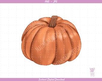 Classic Pumpkin Sublimation Clip Art / Cute Fall Pumpkin / Hand Drawn / Digital Download