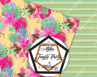 Jungle Party Seamless Pattern, Digital Seamless Paper, Seamless Transparent Background, Tropical Fabric, Tropical Planner Paper