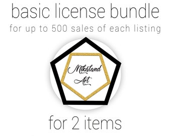 Basic License Bundle 2 items for Commercial Use, for 2 listings, No-Credit, Clipart, Digital Paper Cards, Planner, Wall Art Prints