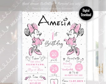 Minnie Mouse First Birthday Party Sign, Minnie Pink Birthday Board, 1st Birthday Party Design, Digital, Peronalized, Printable