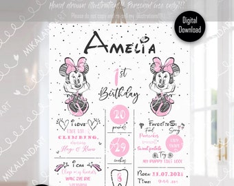 Minnie Mouse First Birthday Party Sign, Minnie Pink Birthday Poster, 1st Birthday Party Design, Digital, Peronalized, Printable