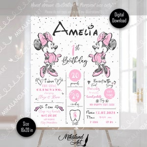 Minnie Mouse First Birthday Party Sign, Minnie Pink Birthday Board, 1st Birthday Party Design, Digital, Peronalized, Printable