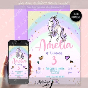 Unicorn Birthday Invitation, Unicorn Birthday Invite,  Unicorn Birthday Party, Baby Girl Birthday , Digital, Personalised, Printable