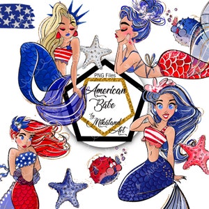 American Flag Patriotic ClipArt, American Beauty, 4th of July Mermaid, American Dream, USA Patriot Illustration, Independence Day Decoration